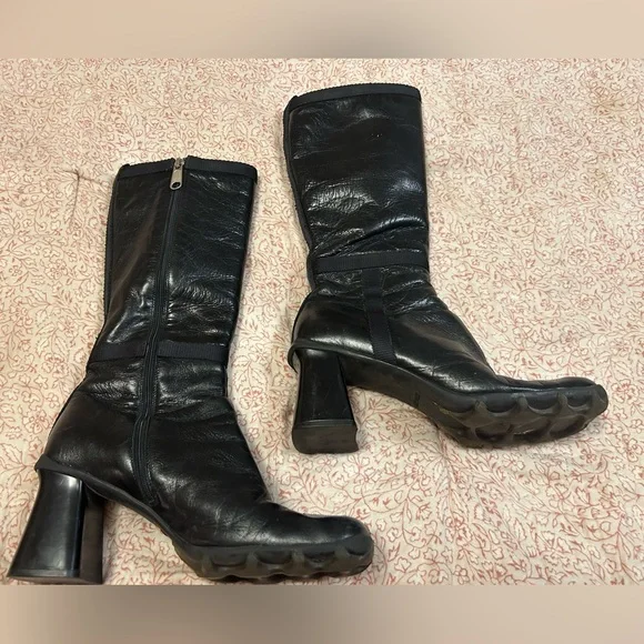 Vintage Miu Miu Black Heeled Leather Boots - Picture 3 of 10